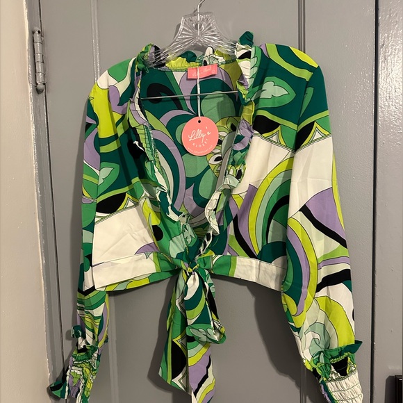 Lilys Kloset Vibrant Ruffles Wide Leg Pants Set (Green Multi) - Picture 3 of 6